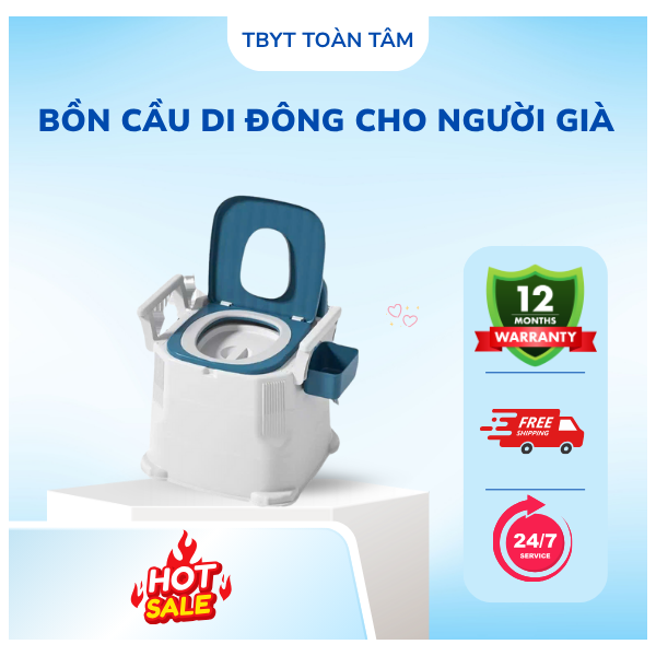 Bồn cầu di động thông minh - Bô vệ sinh cho người già, người khó vận động, tay vịn chắc chắn, tải trọng 100kg